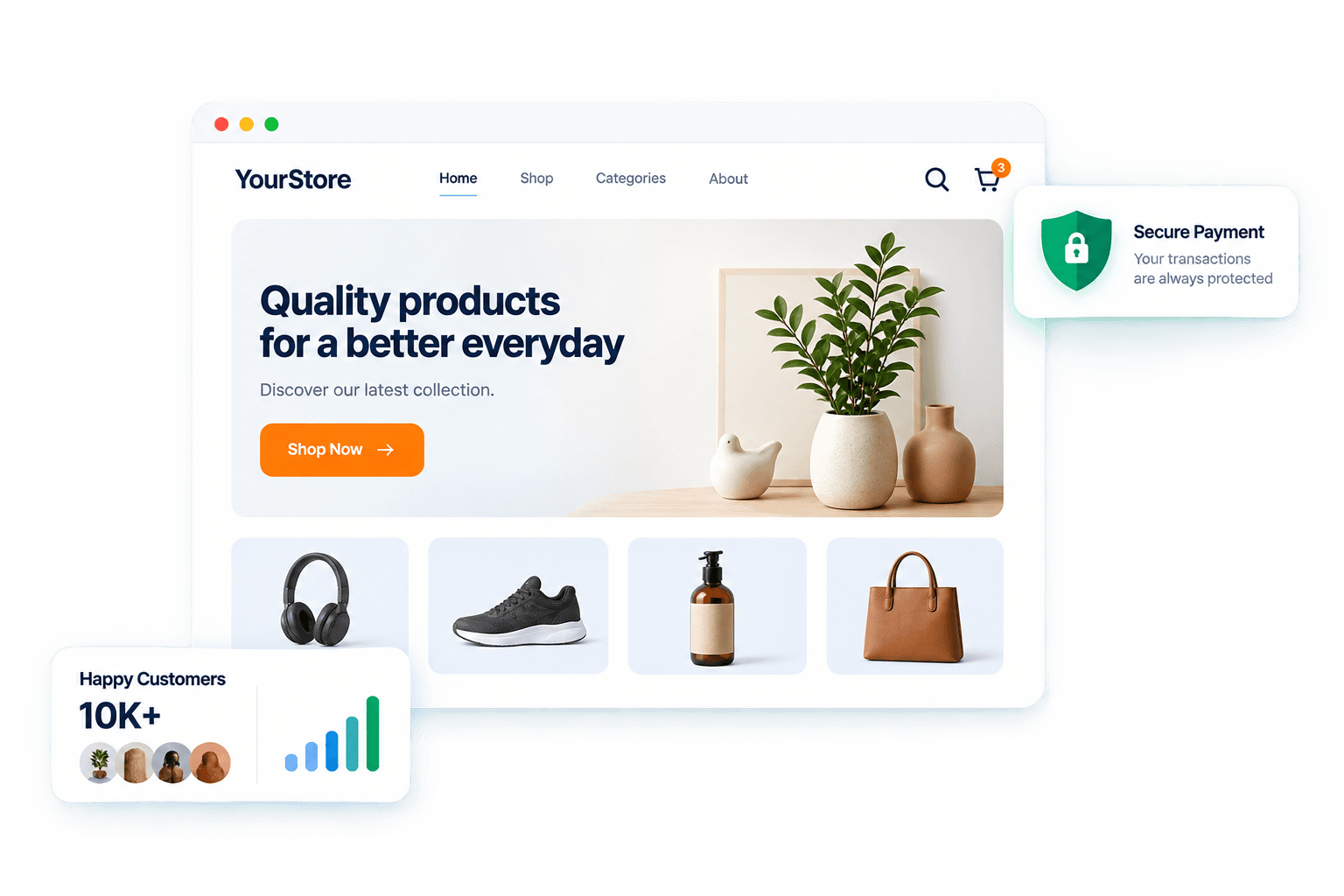 Online store shown across shopping devices